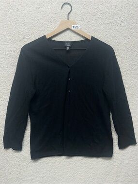 Eileen Fisher Black Linen Blend Lightweight Cardigan Sweater Medium Italian Yarn